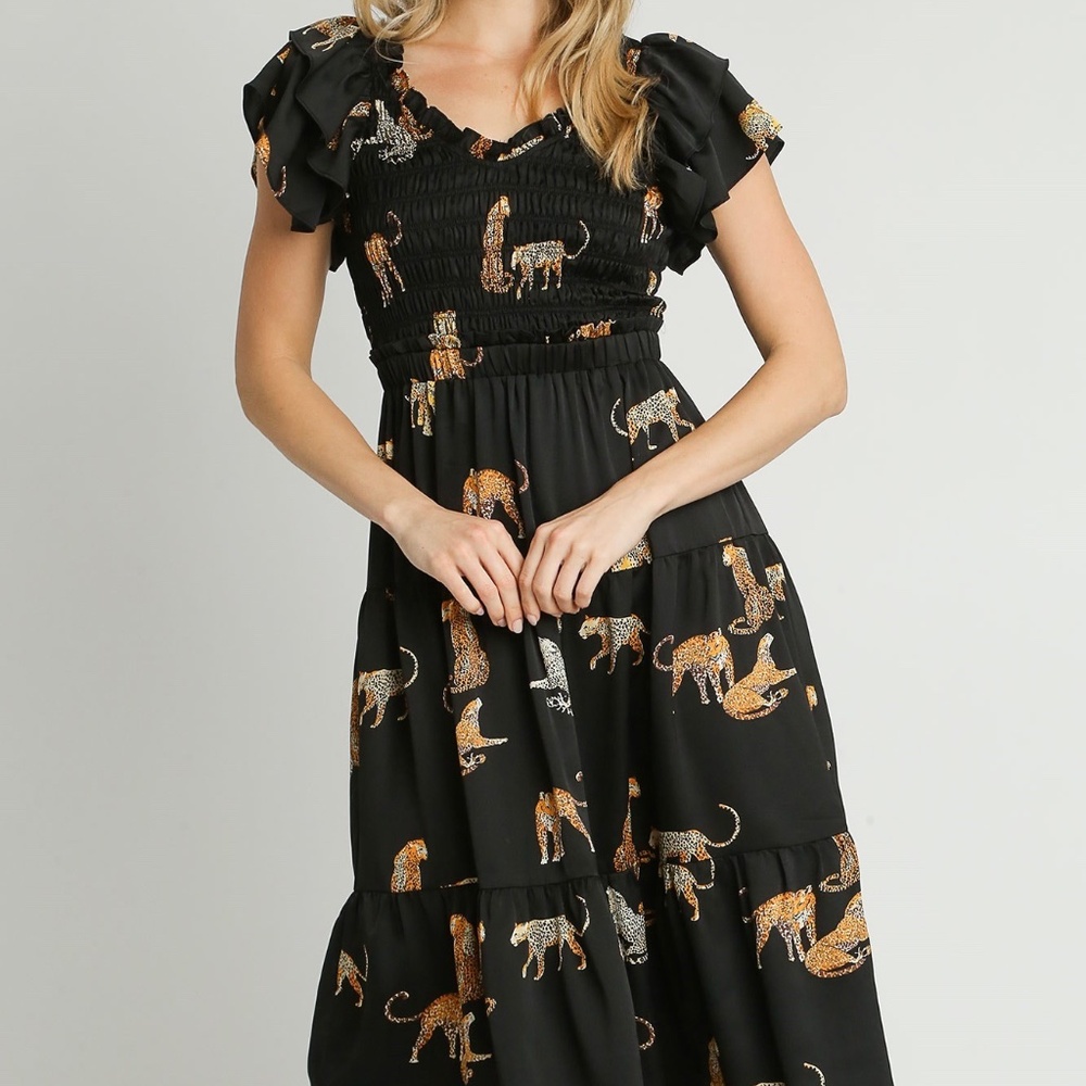 NWT Animal Print Leopard Midi Dress - Picture 2 of 5